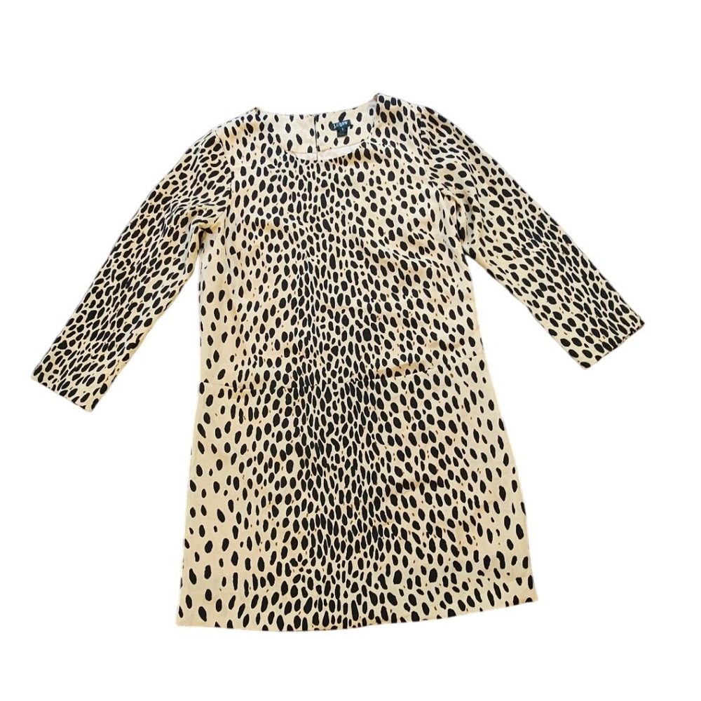 J.Crew Beige Black Leopard Print Long Sleeve Dress Size 0 Pockets
